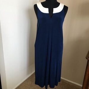 SLINKY BRAND size XS Navy blue  white Split Neck Sleeveless Slinky  Knit Dress